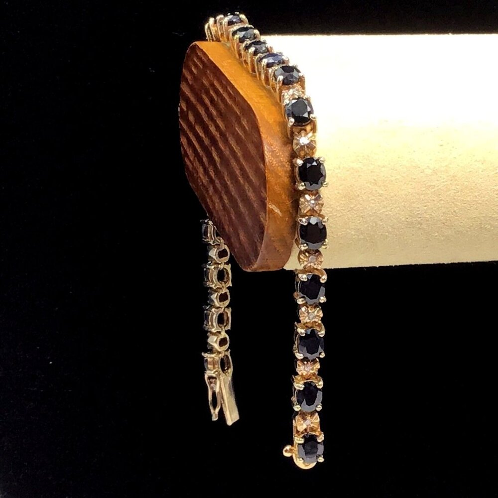 Sterling Silver Gold Plated Blue Topaz Diamond Bracelet 5mm 13.8 Gms 7”